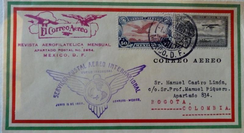 J) 1930 MEXICO, INTERNATIONAL AIRLINE POSTAL SERVICE, EAGLE AND AIRPLANE, EAGLE