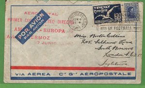 a1187 - URUGUAY - POSTAL HISTORY - Rare MERMOZ flight with FOOTBALL postmark!-