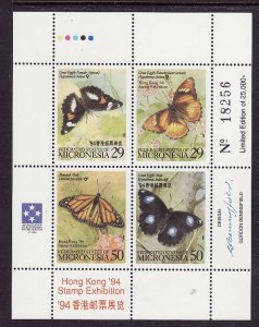 Micronesia-Sc#190-unused NH sheet-Butterflies-Hong Kong 94-I