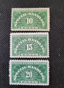 USA, Sp. Handling,1925-28, Numerals, QE 1-3, 10c-20c green, MH, SCV$13.50