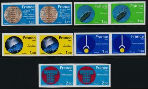 France 1723-7 imperf pairs MNH Electronics, Biology, Telemetry