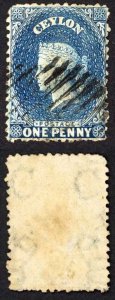 Ceylon SG63 1d Dull Blue Wmk Crown CC Used