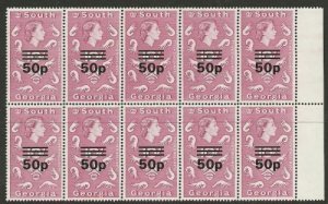 South Georgia  Scott # 30  50p Elizabeth Surcharge MNH Block of Ten (10)