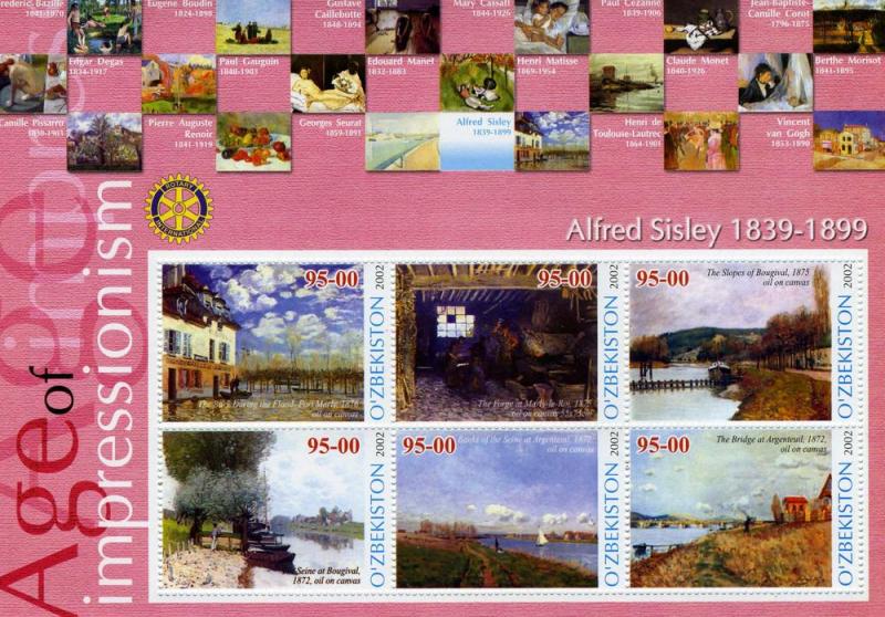 Uzbekistan 2002 ALFRED SISLEY Paintings Rotary Sheet Perforated Mint (NH)