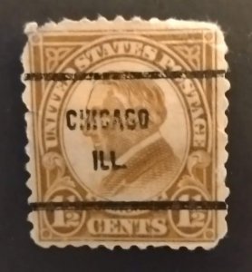 US Scott 633 1.5c Harding USED F/VF NH Perf 11x10.5 Chicago Ill PRECANCEL 1927