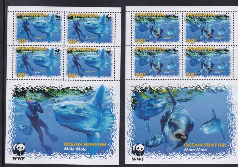 Penrhyn # 462-465, WWF - Ocean Sunfish, Complelte Sheets, NH, 1/2 Cat.