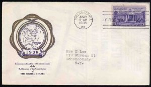 United States First Day Covers #835-7a, 1938 3c Constitution Ratification , R...