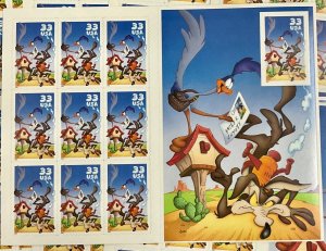 3392 Roadrunner & Wile E. Coyote Lot of 10 imperf single 33 c sheets of 10