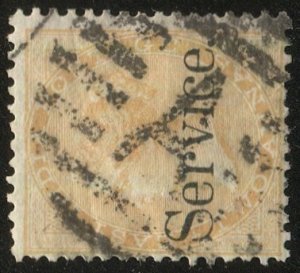 INDIA 1866, 2a brown, Sc O19a yellow, Used, F-VF, Cancel A in bars