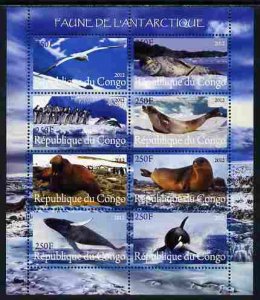 CONGO B. - 2012 - Antarctic Fauna - Perf 8v Sheet - MNH - Private Issue