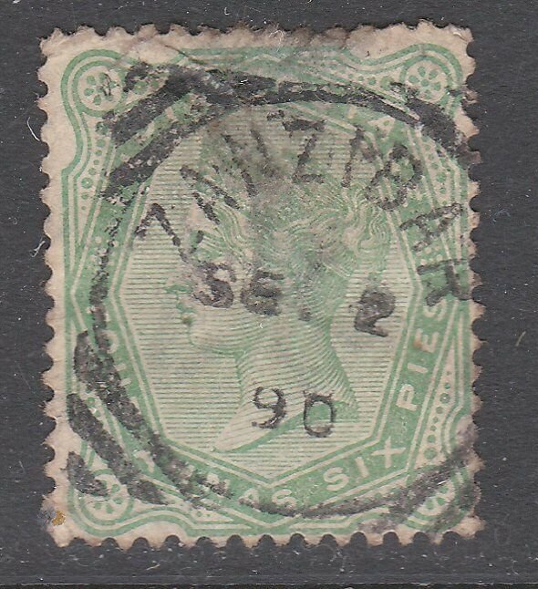 INDIA USED IN ZANZIBAR 1890 1a6p - almost full squared circle pmk...........F942