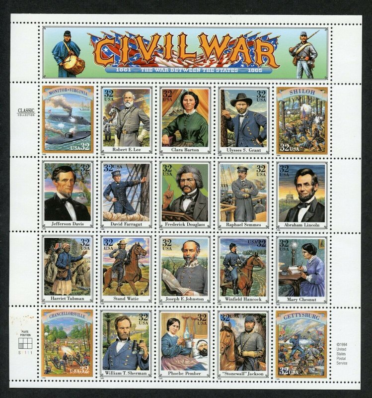 2975  Sheet of 20 MNH (P3 S1111) - Civil War*