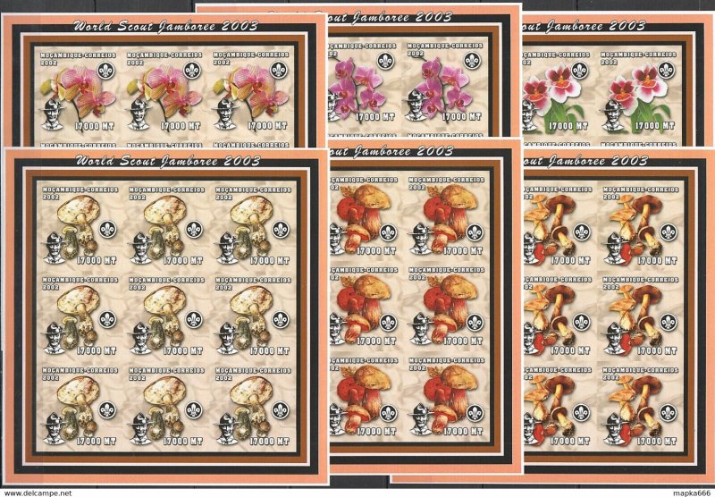 Imperforate 2002 Mozambique New Flora Mushrooms Flowers Scouting 9Set ** Kv230