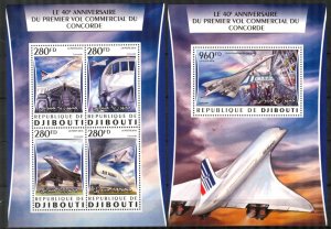 Djibouti 2016 Aviation Airplanes Airbus Concorde Sheet + S/S MNH