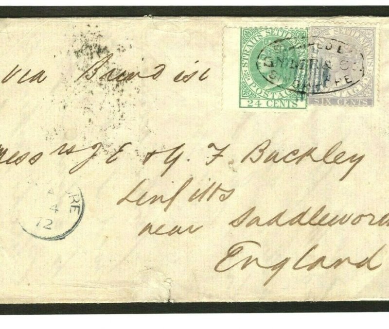 Malaya Cover SINGAPORE Forwarding Agent 1872 Letter Lancs {samwells-covers}MC39