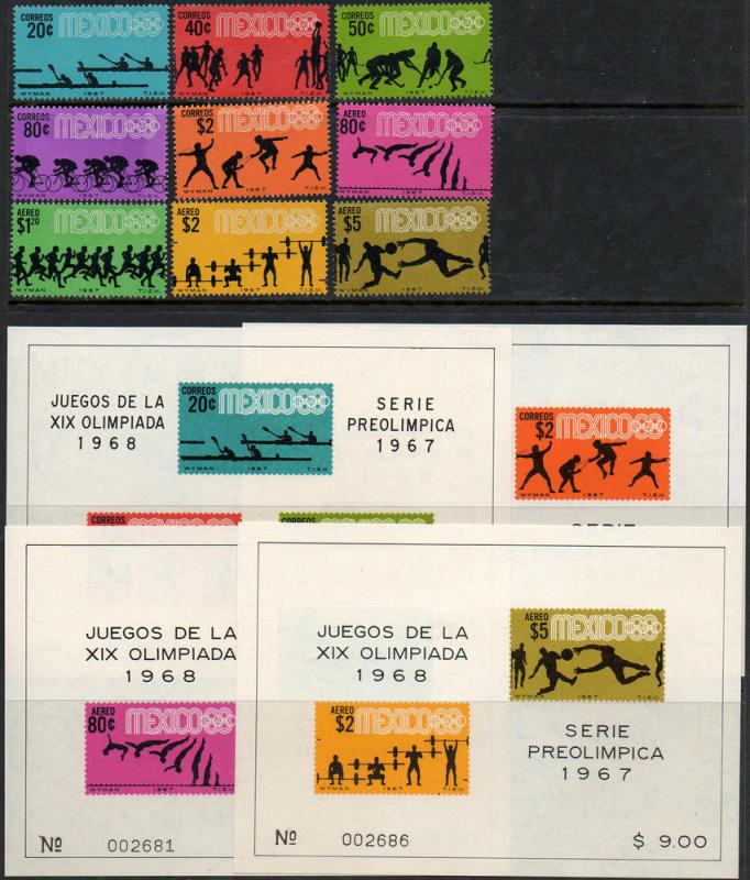 MEXICO 981-985a,C328-C331a 3rd Pre-Olympic Set incl SS (1255