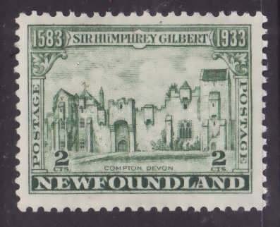 Newfoundland-Sc#213- id20-unused og VLH 2c green Compton Castle-1933- -