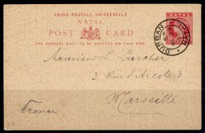 Natal QV 1d postcard, pictures of Ladysmith, H&G.7a, used DURBAN 1902 to France.
