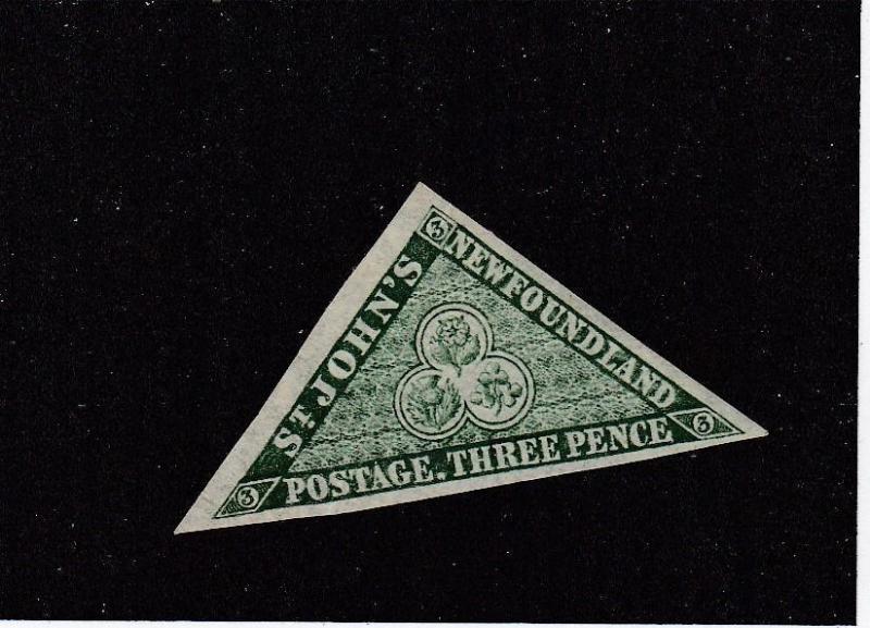 NEWFOUNDLAND # 11A FVF-MVVLH 3p GREEN TRIANGLE BEAUTY