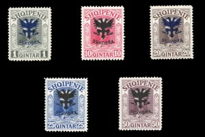 Albania #120-124 Cat$744+ (for hinged), 1920 Overprints, set of five, never h...