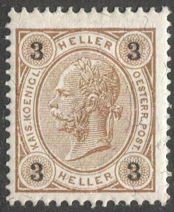 AUSTRIA 1899 3h bister brown, Sc 72, MLH, perf 13:13-1/2, F-VF