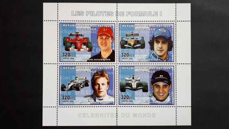 Formula 1 pilots - Congo 2006 - sheet + complete set of 4 ss perforated ** MNH