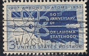 1092 3 cent Oklahoma Statehood Stamp used EGRADED VF 78