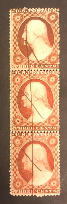 TangStamps: US #25 Strip 3, Never Folded, CV $575