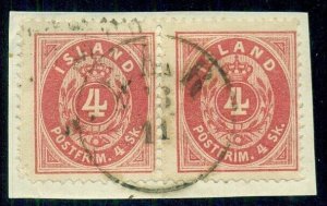 ICELAND #2 4sk pair on small piece, rounded corner lower left, tied by BAER R4