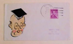 US CARTOON WITH GRADUATE HAT HAND PAINTED 1959 KARTOVIK ALASKA