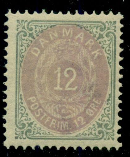 DENMARK #29a (32d) 12ore gray & bright blue, og, NH, XF, Scott $195.00