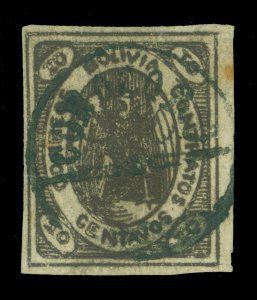 BOLIVIA 1867  CONDOR  10c brown  Scott # 4  used VF