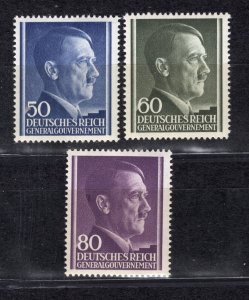 GERMANY 3rd REICH WW2 GENERALGOUVERNEMENT 1943 AH SET MICHEL 110-112 PERFECT MNH