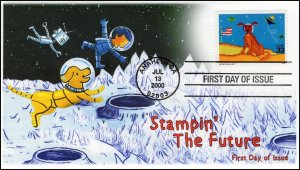 AO-3417, 2000, Stampin’ The Future, First Day Cover, Add-on Cachet, Space Dog. 