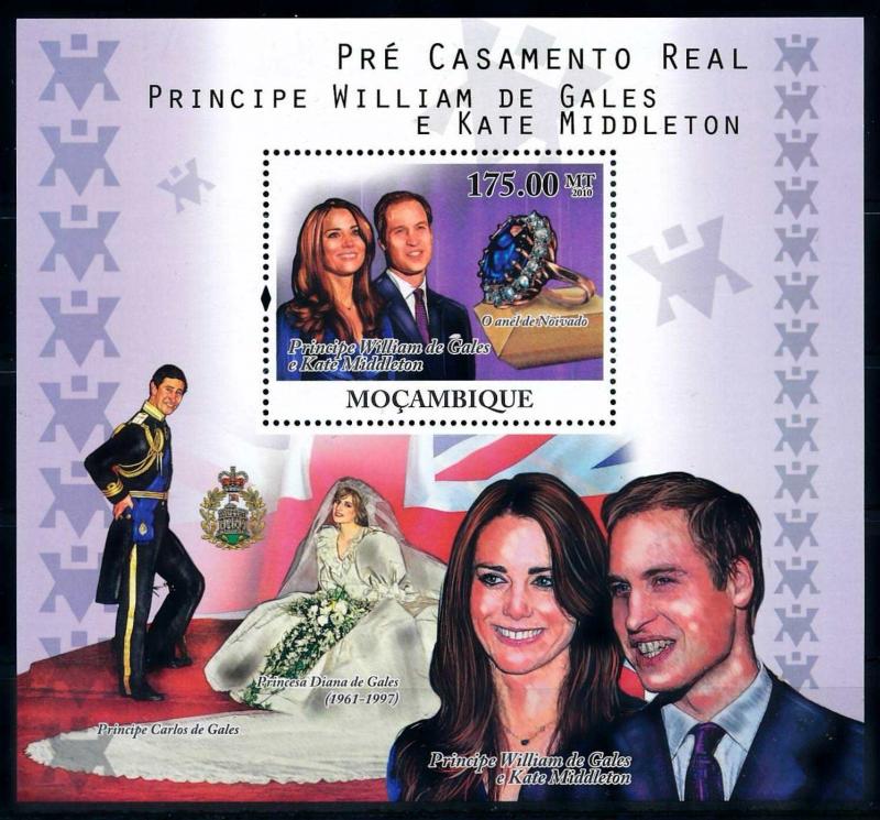 [76530] Mozambique 2010 Royal Engagement Prince William Jewelry Sheet MNH