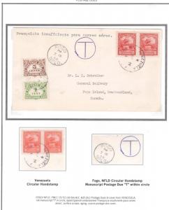 Newfoundland #J1 & #J5 On Cover With Venezueala Stamps Postage Due To Canada