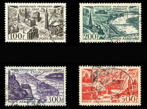 France, Air Post #C23-26 (YT PA 24-27) Cat€21.50, 1949 Views, set of four, used