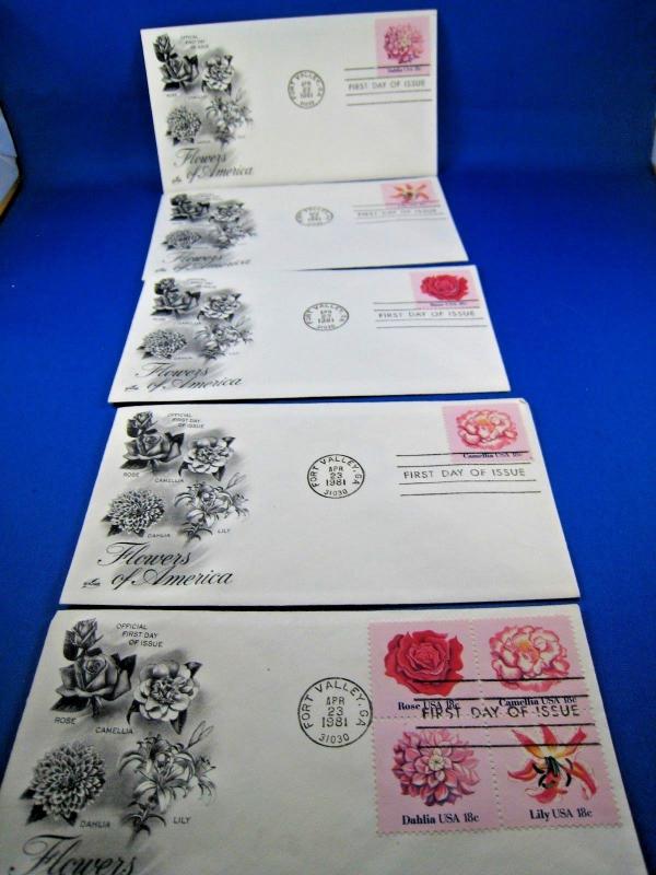 U.S. FIRST DAY COVER SETS - SET of 5 - 1981 FLOWERS OF AMERICA   (FDC-24x)