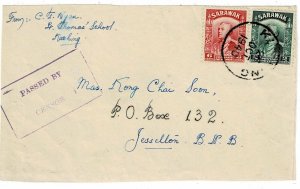 Sarawak 1940 Kuching cancel on cover FRONT to North Borneo, boxed censor hs