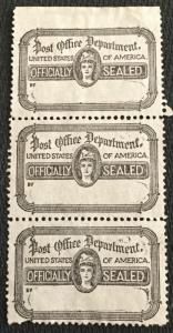 US #OX28 Mint No Gum Strip of 3 P. 12x12 Post Office Seals