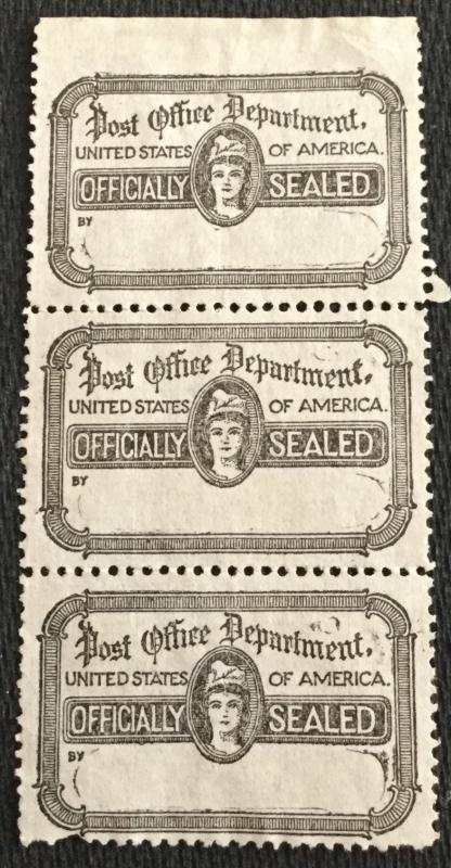 US #OX28 Mint No Gum Strip of 3 P. 12x12 Post Office Seals