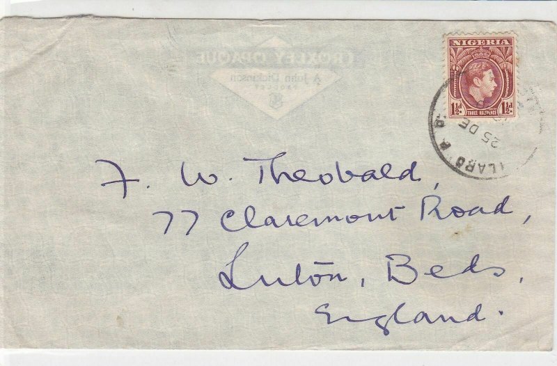 Nigeria 1950 ilaro PO Cancel Airmail to England King+Trees Stamps Cover Rf 29943