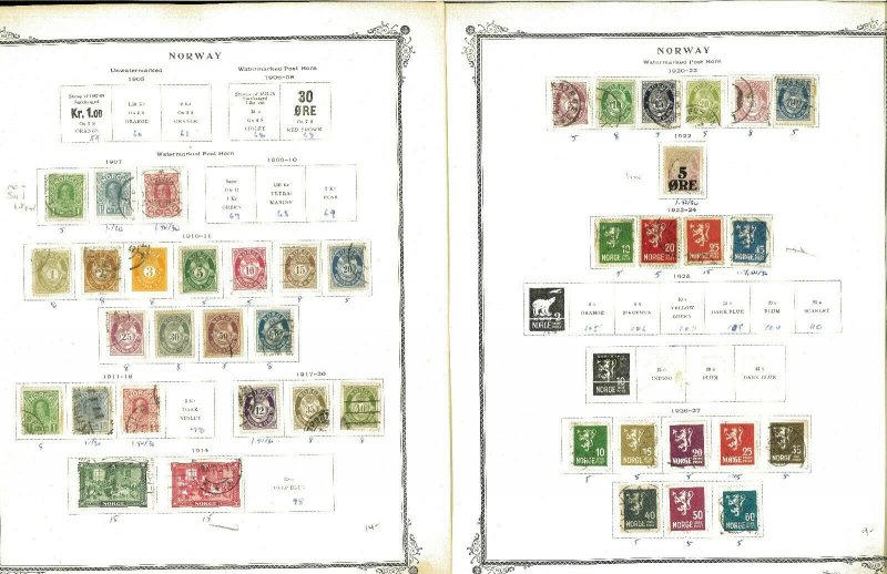 Norway 1856-1973 M & U (mostly) Hinged & in Mounts on Scott Specialty Pages