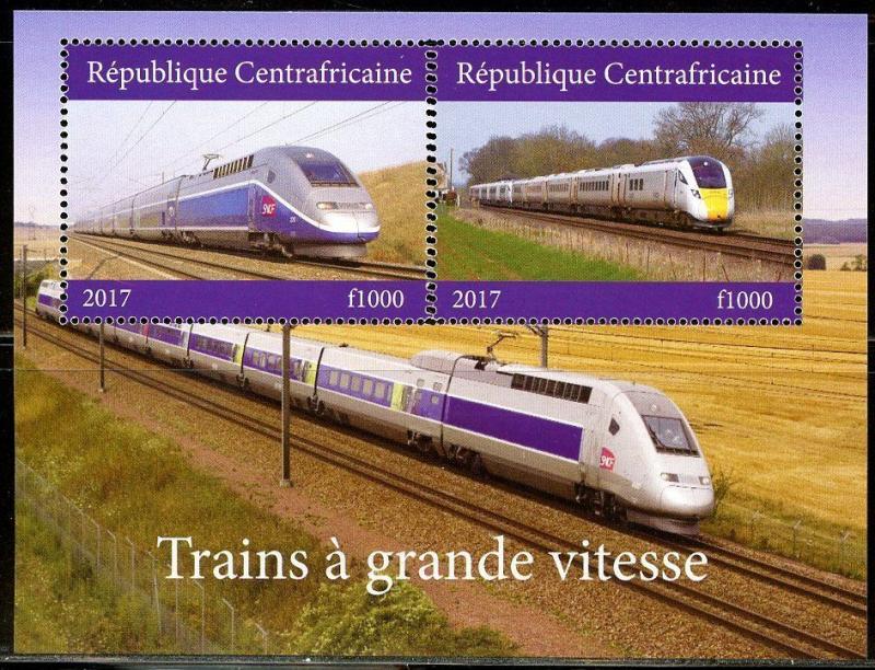 CENTRAL AFRICA 2017  HIGH SPEED TRAINS  SET OF TWO  SHEETS  OF TWO MINT NH