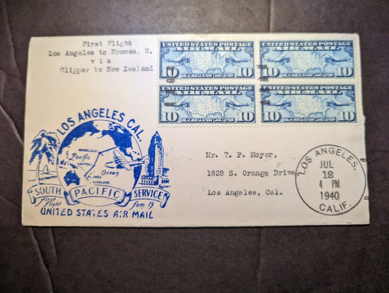 1940 USA Airmail FAM 19 First Flight Cover FFC Los Angeles CA Round Trip