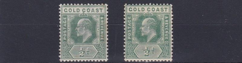 GOLD COAST   1907 - 13       SG 59 + 59A  2 X 1/2D VALUES  MH  CAT £32 