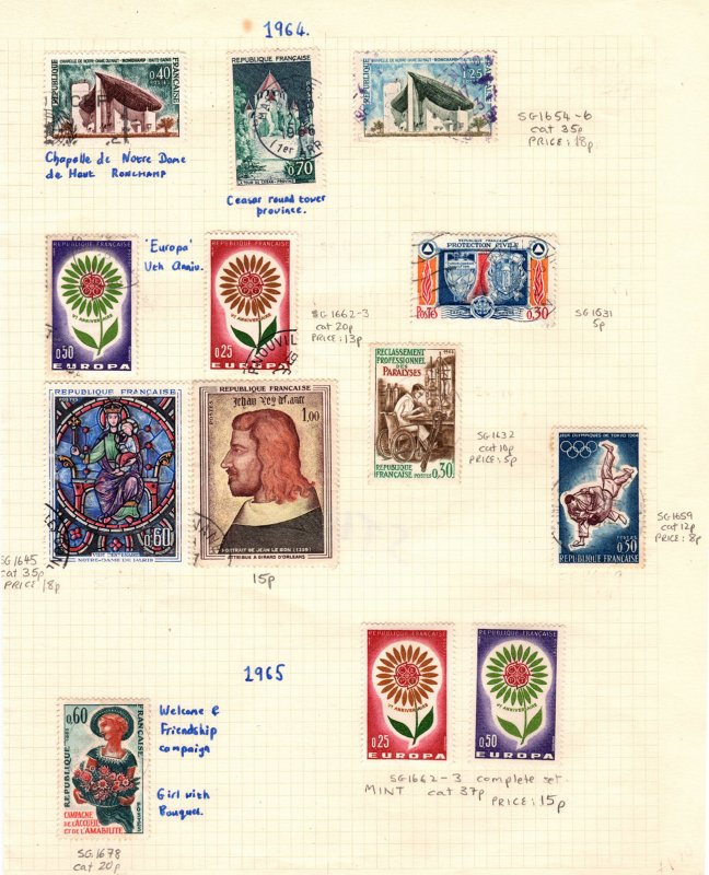 44 France Republique Francaise used stamps collection 1930s to 1960s hinged