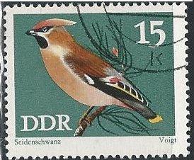 Germany DDR 1455 (used cto) 15pf birds: waxwing