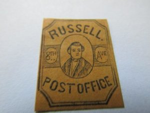 US Local Stamps,Scott #130L2 Black on Yellow,Russell. 8th Ave. Post Office N.Y.