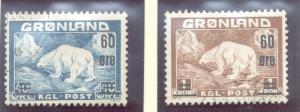 Greenland Sc 39-40 1956 Polar Bear surcharged stamps used